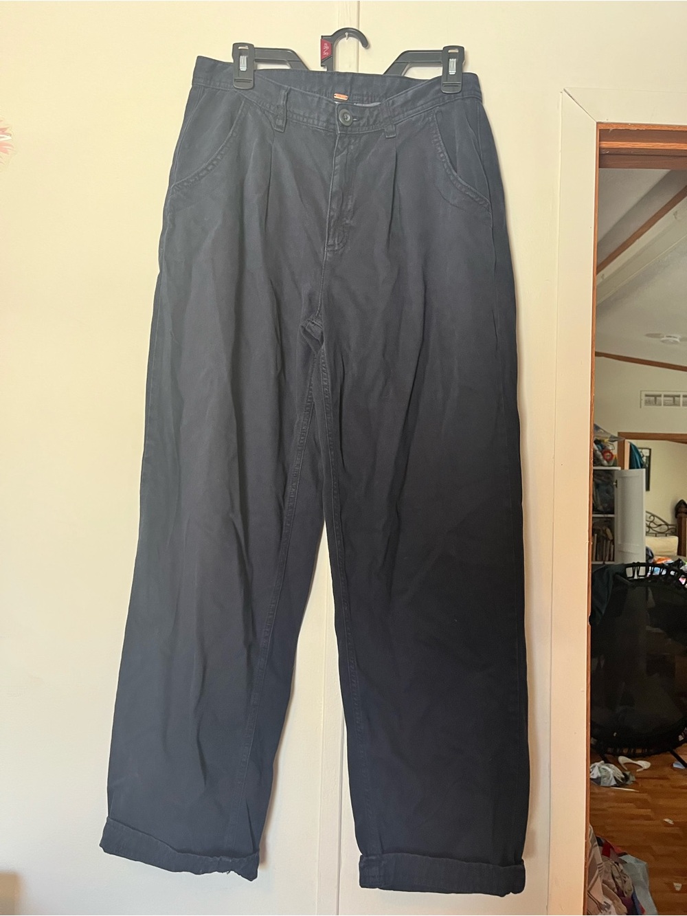 Free People Navy Chino Trousers Cuffed Loose Fit Casual